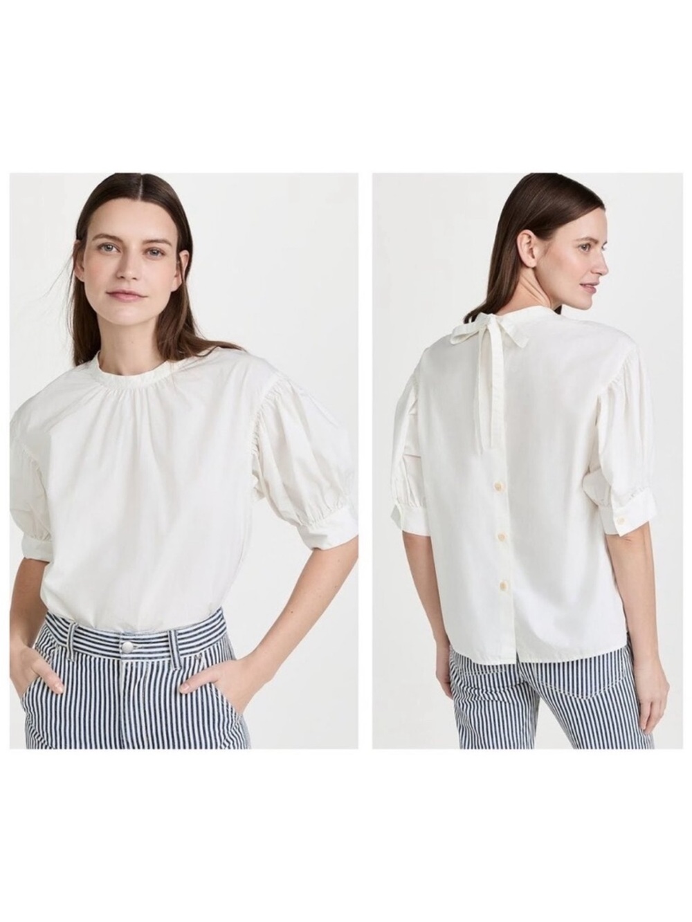 ALEX MILL Florence White Cotton Puff Sleeve Blouse Medium